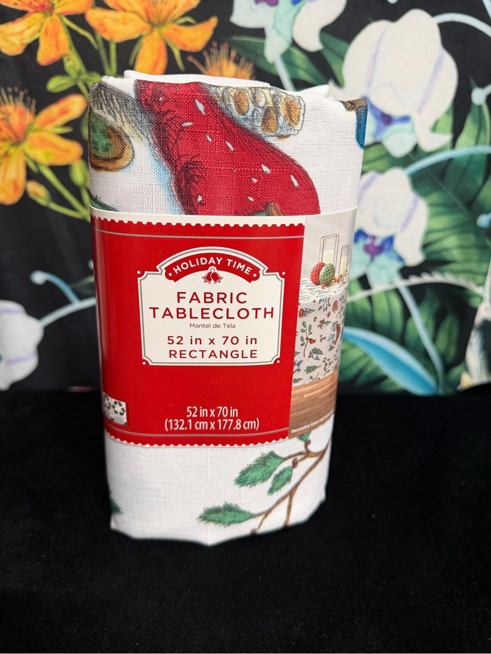 Holiday Time Red Fabric Tablecloth - 52 x 70 in Rectangle
